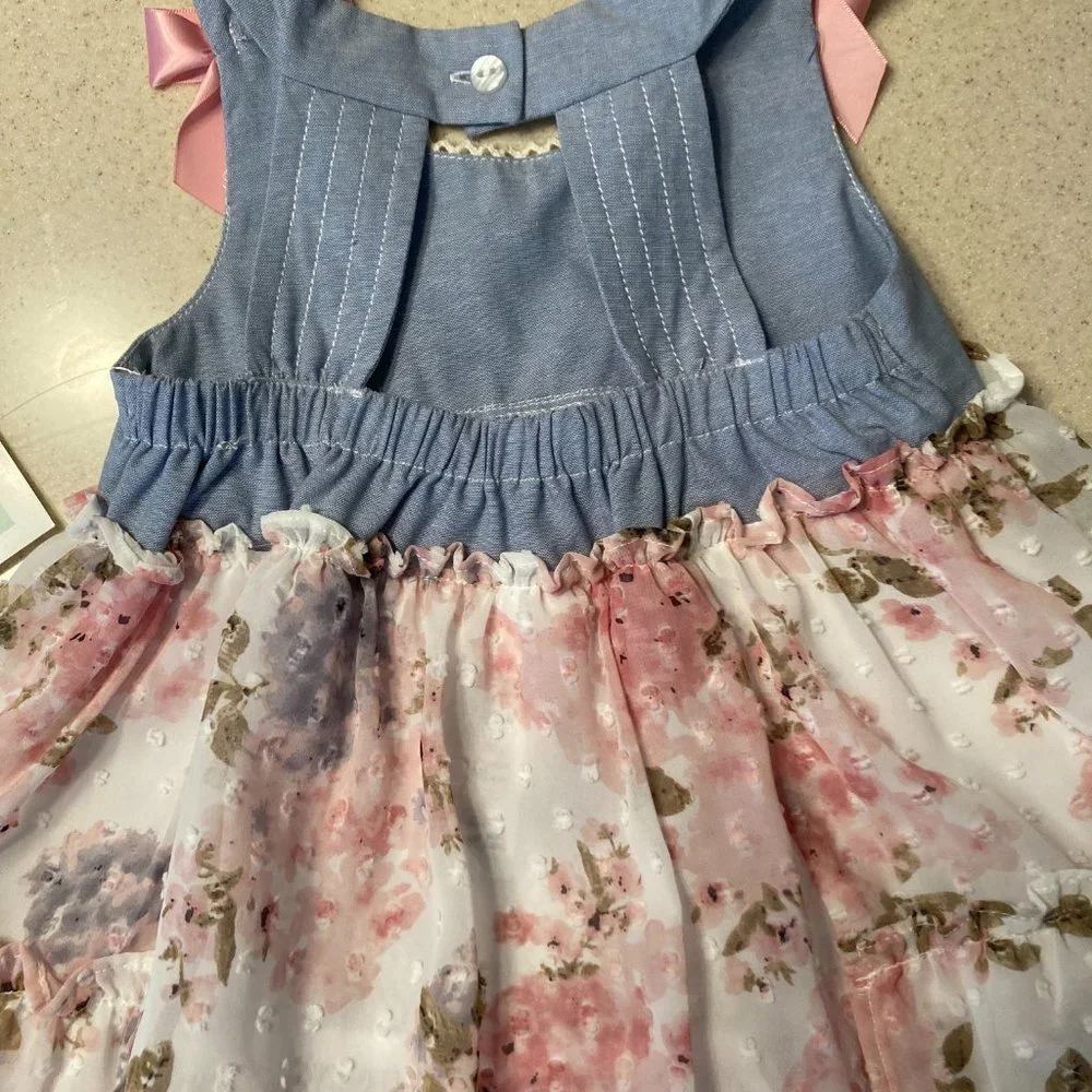 Bonnie Jean Girls Party Dress Size 2T  Blue/Pink/White Swiss Dots NWT